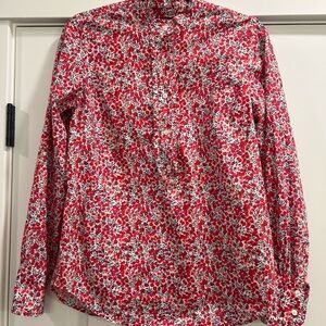 J. Crew x Liberty Red Floral Ruffle Button Down Shirt